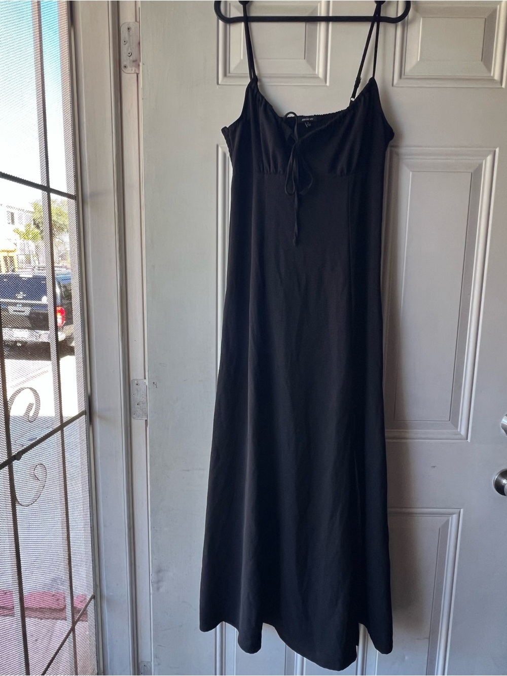 Ambiance Black Maxi Slip Dress with Front Tie Detail